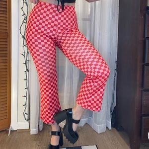 Checkered print kick flare pants